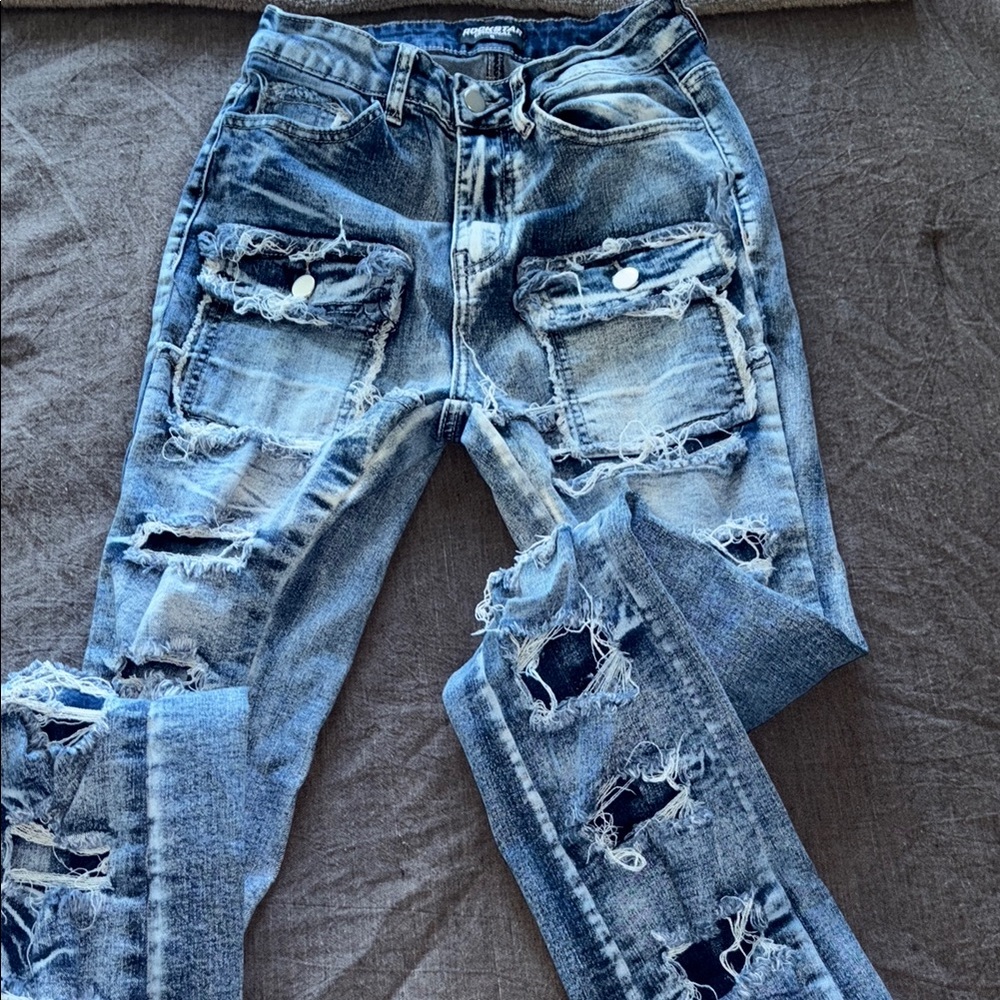 Distressed Blue Jeans